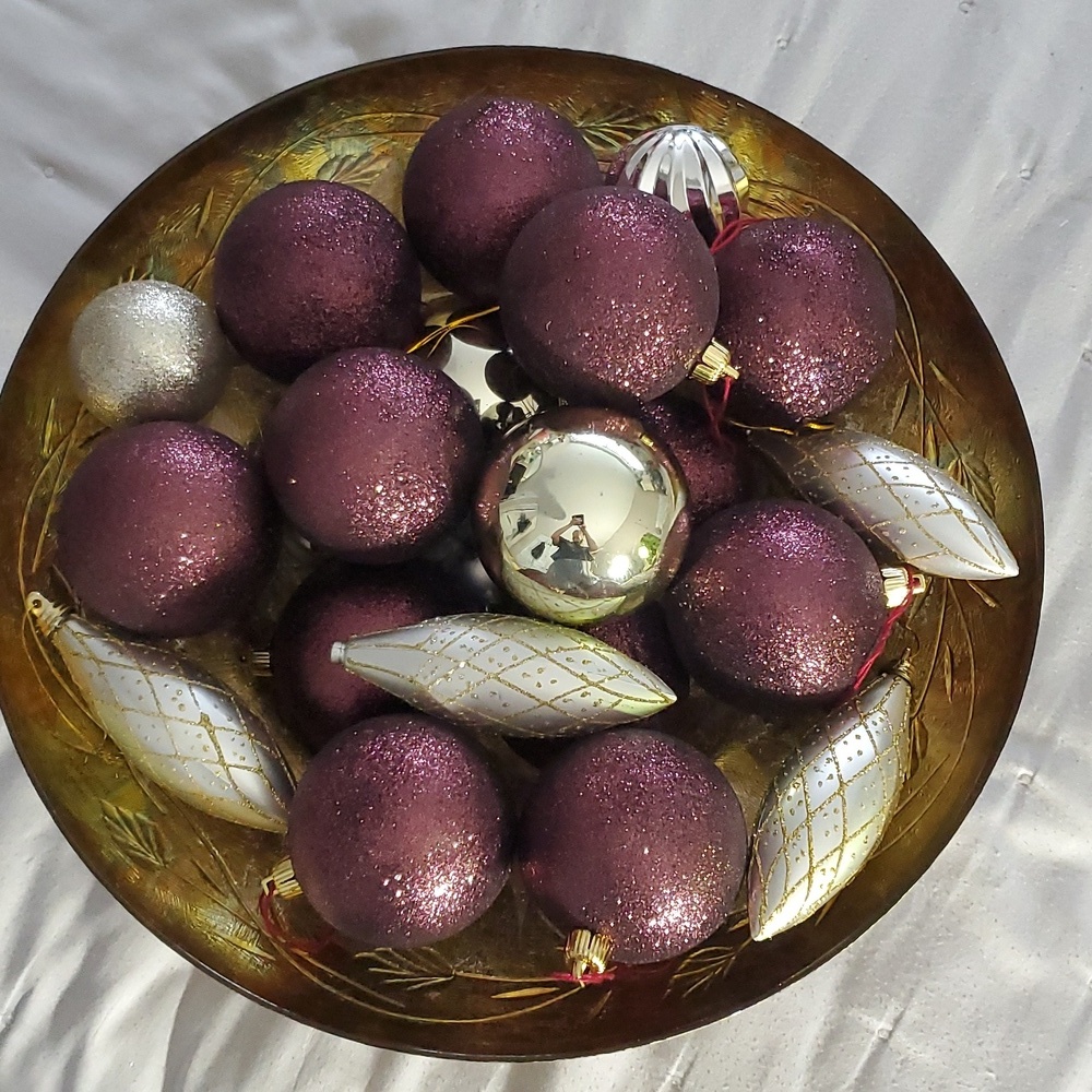 Elegant Purple, Silver, Gold Holiday Ornament Bundle